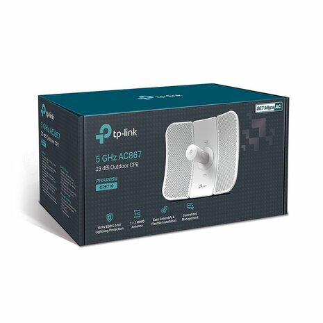 TP-Link CPE710 | WiFi 5 (802.11ac) Outdoor Access Point | 867 Mbit/s | PoE (met Adapter) | Inclusief Mastmontagebeugel