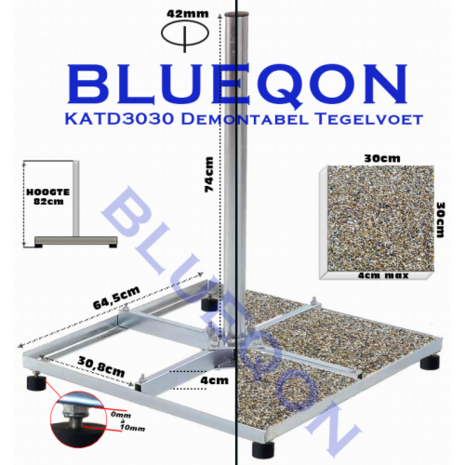 Blueqon Tegelvoet / Balkon standaard 4 x 30x30 cm Demontabel met buis lengte 75 cm (verlengbaar)