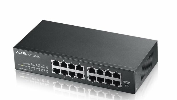 Zyxel GS1100-16 | Unmanaged Switch | 16-poorts Gigabit Ethernet | Zwart