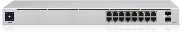 Ubiquiti UniFi USW-16-POE Gen2 | 16-poorts Managed L2/L3 Gigabit Switch | 8x PoE+ (802.3at) | 2x SFP | 42W PoE-budget | Fanless | 1U Rackmount