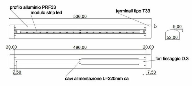  Travelleds Lineaire alu zw COB 3K 496 mm