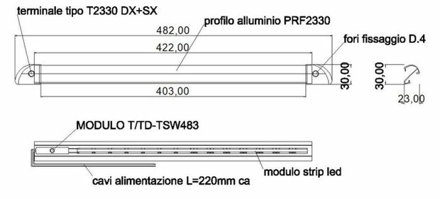  Travelleds Lineaire alu zw COB 4K 422mm schakelaar/touch