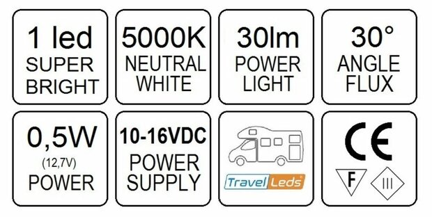 Travelleds opb spot Zw flex led 5K 260mm Ch switch/usb