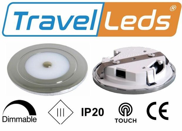 Travelleds inb spot Ch 80mm 6 Leds 3K+blauw touch klem