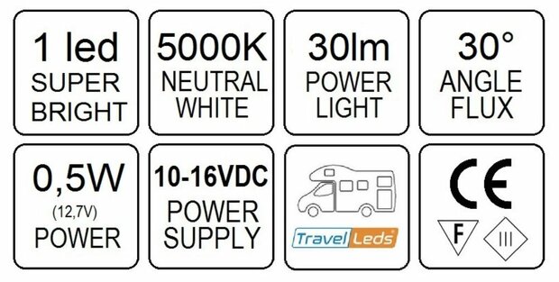 Travelleds opb spot Ch flex led 5K 260mm opaal switch