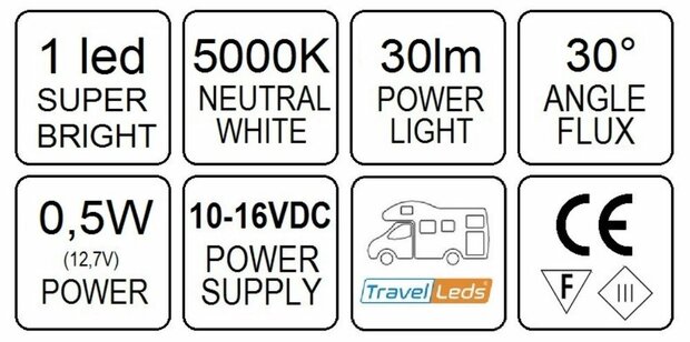 Travelleds opb spot Ch flex led 5K 260mm Ch schakelaar