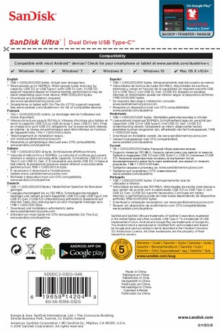 Sandisk Ultra Dual Drive | 32GB USB-C 3.2 & USB-A 3.2 Flash Drive | Zilver