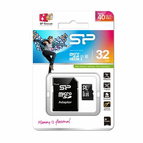 Silicon Power Elite | MicroSDHC | 32GB | Class 10 | UHS-I U1 | Inclusief SD-adapter | Zwart