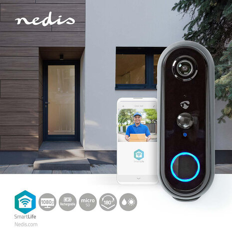 SmartLife Videodeurbel  Wi-Fi Batterij Gevoed Transformator IP54 Met bewegingssensor 
