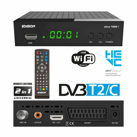 Edision Picco Pro T265 LED DVB-T2/C H.265 FTA Ziggo/KPN