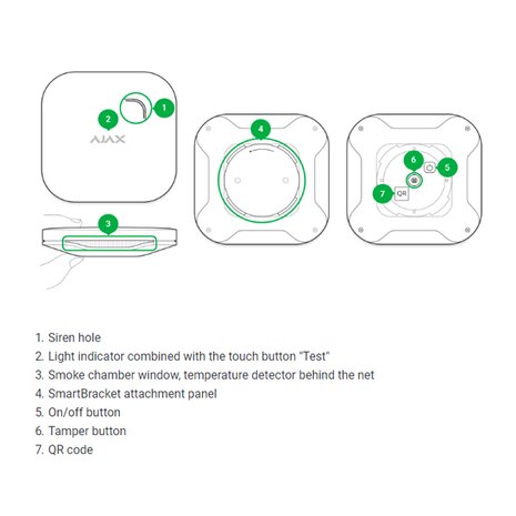 Ajax FireProtect Plus zwart draadloze optische rookmelder met CO melder