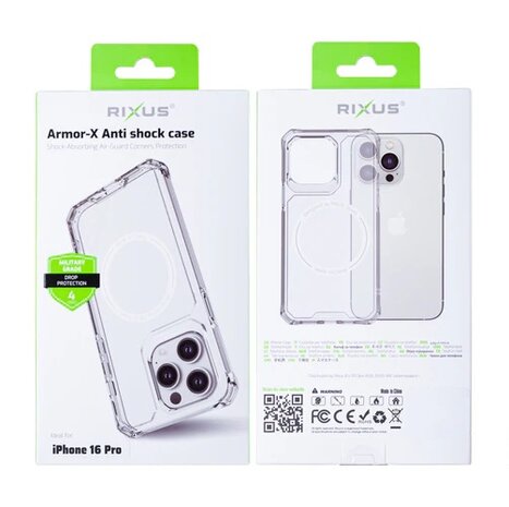 iPhone 16 Pro Rixus Armor-X Anti Shock Case With MagSafe Transparent