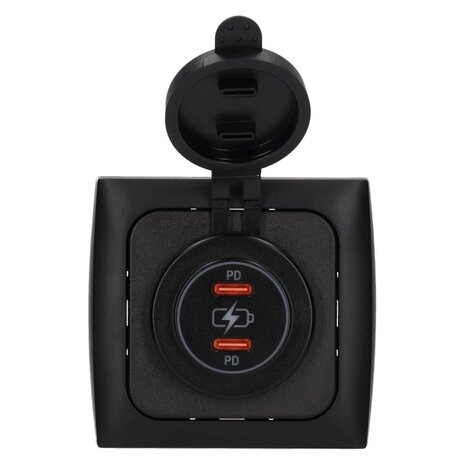 Power Line 2x USB-C PD 36W lader met afdekraam camper en caravan zwart