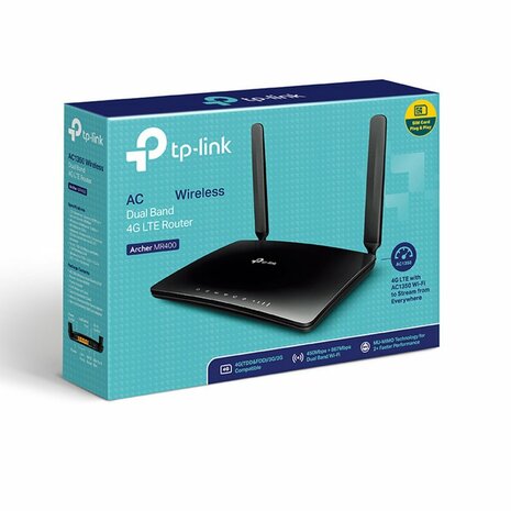 TP-Link Archer MR400 | Draadloze Dual-band Router (2.4 GHz / 5 GHz) | 4G LTE Modem | AC1200 (tot 300 + 867 Mbit/s) | Zwart