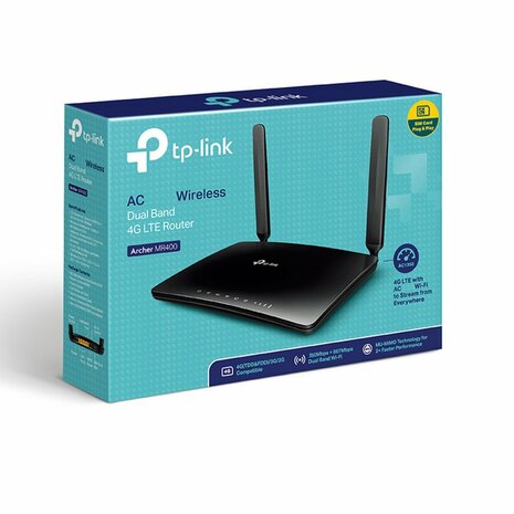 TP-Link Archer MR400 | Draadloze Dual-band Router (2.4 GHz / 5 GHz) | 4G LTE Modem | AC1200 (tot 300 + 867 Mbit/s) | Zwart