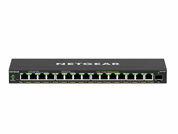 NETGEAR GS316EP-100PES | Managed Switch | 16x Gigabit Ethernet | PoE+ | Zwart