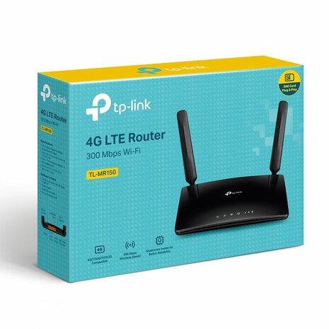 TP-Link TL-MR150 | 4G LTE Router | WiFi 4 (802.11n) | Fast Ethernet | Single-band (2,4 GHz) | Zwart