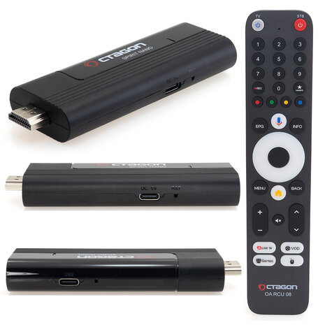 OCTAGON SPIRIT NANO 4K UHD HDR10+ ANDROID TV Stick OTT MEDIA STREAMING 5G WLAN BT RCU