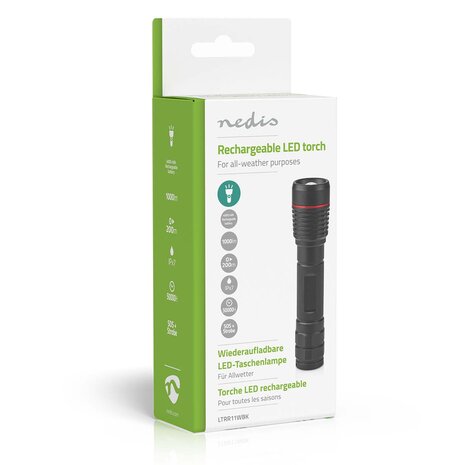 LED-Zaklamp  Batterij Gevoed 3.7 V DC 10 W N/A Incl. batterij(en) Oplaadbaar  Nominale lichtstroom: 1000 lm Lichtbereik: 200 m  Stralingshoek: 10 &deg;