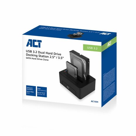 ACT AC1504 | Dual SATA Docking Station | 2,5" & 3,5" HDD/SSD | USB 3.2 Gen1 (5 Gbps)