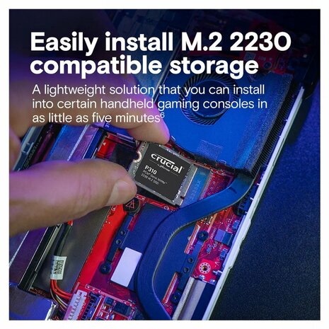 Crucial P310 | 1TB NVMe SSD | M.2 30mm | Gen4 | 7.100MB/s Lezen | 6.000MB/s Schrijven