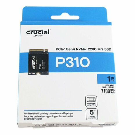 Crucial P310 | 1TB NVMe SSD | M.2 30mm | Gen4 | 7.100MB/s Lezen | 6.000MB/s Schrijven