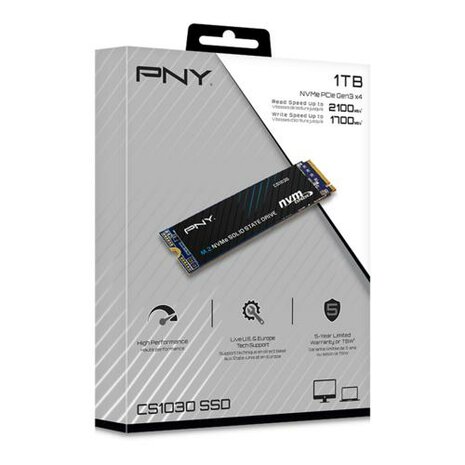 PNY CS1030 | 1TB NVMe SSD | M.2 Gen3 | 3D NAND Flash | 2.100 MB/s Lezen | 1.900 MB/s Schrijven