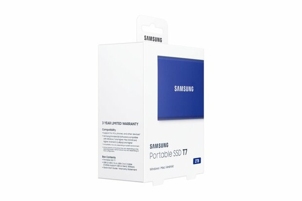 Samsung T7 | Externe SSD | 2TB | USB 3.2 Gen2 | 1.050MB/s Lezen | 1.000MB/s Schrijven | Blauw