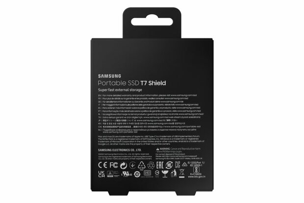 Samsung T7 Shield | Externe SSD | 2TB | USB 3.2 Gen2 | 1.050MB/s Lezen | 1.000MB/s Schrijven | Zwart