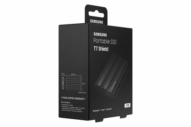 Samsung T7 Shield | Externe SSD | 2TB | USB 3.2 Gen2 | 1.050MB/s Lezen | 1.000MB/s Schrijven | Zwart