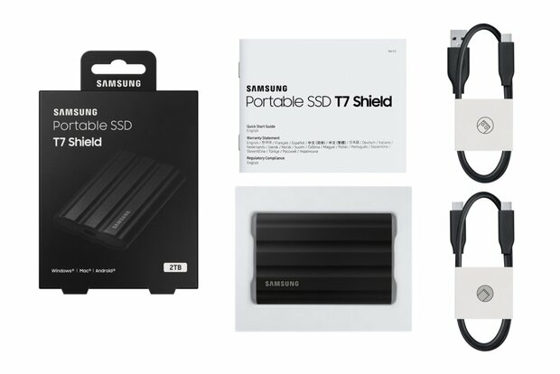 Samsung T7 Shield | Externe SSD | 2TB | USB 3.2 Gen2 | 1.050MB/s Lezen | 1.000MB/s Schrijven | Zwart