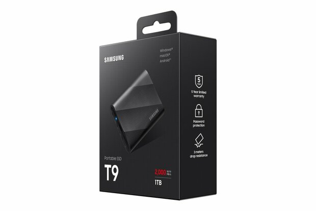 Samsung T9 | Externe SSD | 1TB | USB 3.2 Gen 2x2 | 2.000MB/s | Zwart | Compact & Snel