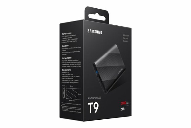 Samsung T9 | Externe SSD | 2TB | USB 3.2 Gen 2x2 | 2.000MB/s | Zwart | Compact & Snel