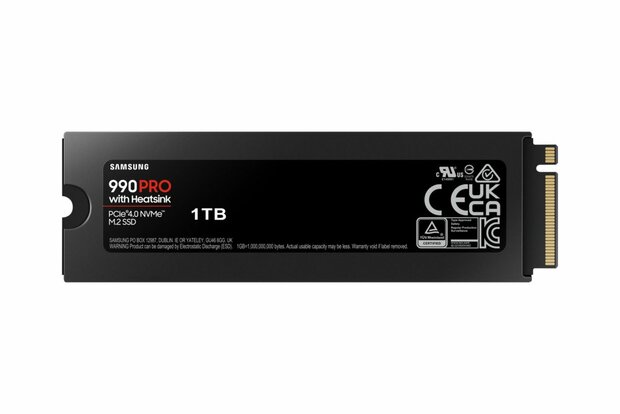 Samsung 990 PRO | 1TB NVMe SSD | M.2 | Gen4 | 7.450MB/s Lezen | 6.900MB/s Schrijven | Heatsink
