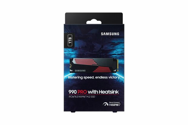 Samsung 990 PRO | 1TB NVMe SSD | M.2 | Gen4 | 7.450MB/s Lezen | 6.900MB/s Schrijven | Heatsink