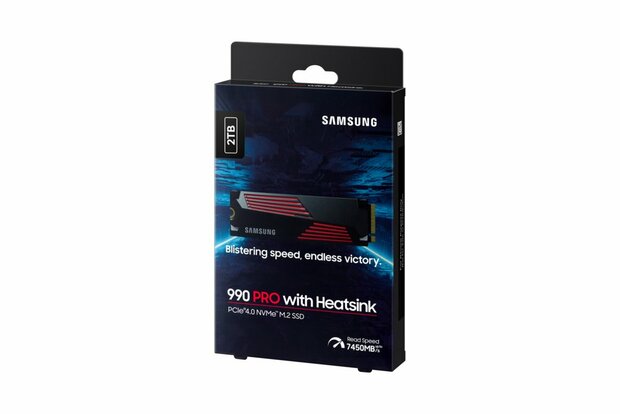 Samsung 990 PRO | 2TB NVMe SSD | M.2 | Gen4 | 7.450MB/s Lezen | 6.900MB/s Schrijven | Heatsink