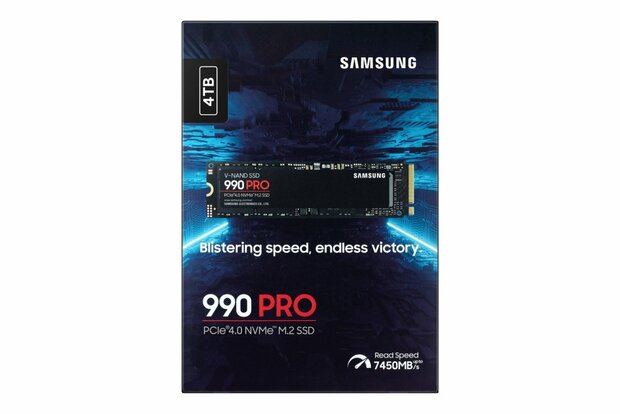 Samsung 990 PRO | 4TB NVMe SSD | M.2 Gen4 | 7.450 MB/s Lezen | 6.900 MB/s Schrijven