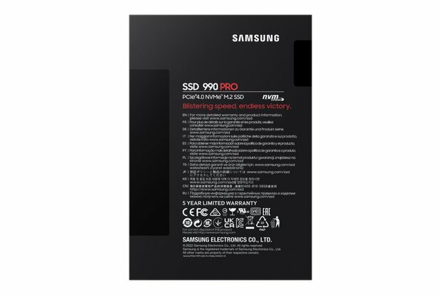 Samsung 990 PRO | 4TB NVMe SSD | M.2 Gen4 | 7.450 MB/s Lezen | 6.900 MB/s Schrijven