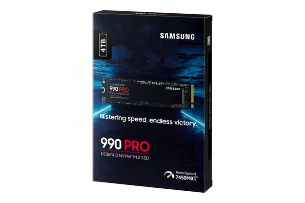 Samsung 990 PRO | 4TB NVMe SSD | M.2 Gen4 | 7.450 MB/s Lezen | 6.900 MB/s Schrijven