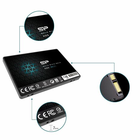 Silicon Power A55 | 128GB SATA SSD | 2.5'' | 460MB/s Lezen | 360MB/s Schrijven