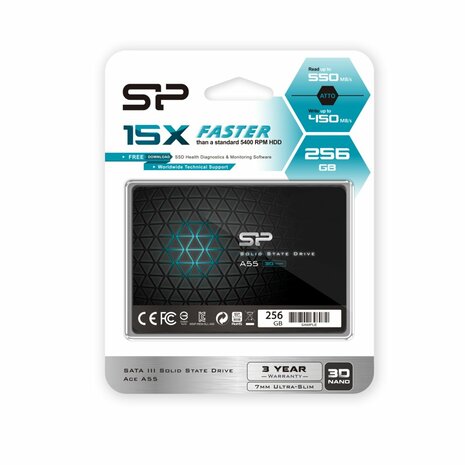Silicon Power A55 | 256GB SATA SSD | 2.5'' | 460MB/s Lezen | 450MB/s Schrijven