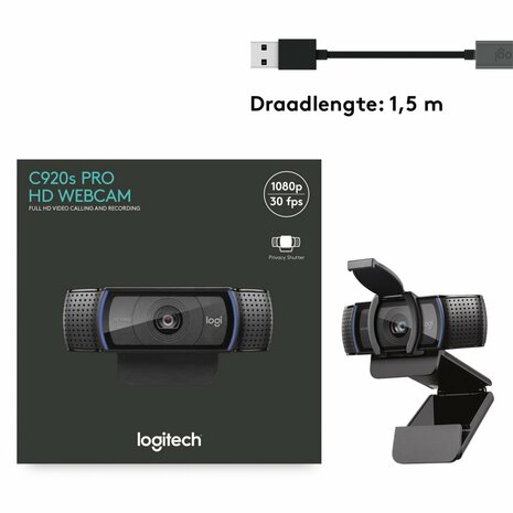 Logitech C920s PRO | 1080p 30FPS USB Webcam met Microfoon