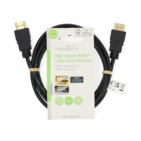 Nedis CVGL34060BK15 | HDMI kabel | 1,5 m | HDMI Type A (Standaard) Male-naar-Male | 4K | Zwart