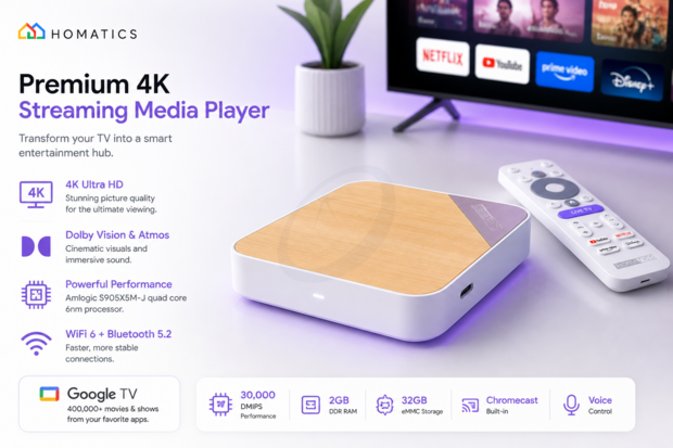 HOMATICS Box 4K V2 Google TV 14 Streaming Media Player WiFi 6 