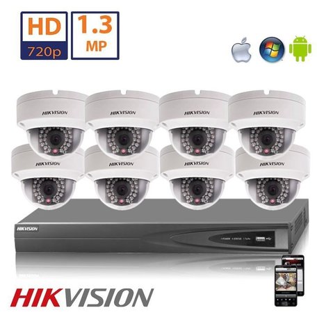 Hikvision HD 1.3 MP camerasysteem met 8x IP Dome Camera