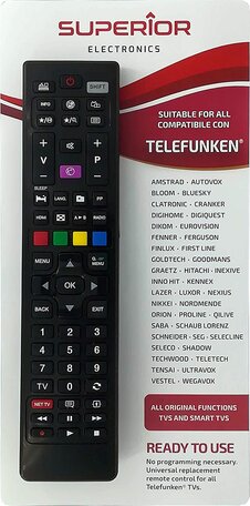 Universele vervangende afstandsbediening voor alle tv's en smart tv's van het merk Telefunken & Vestel