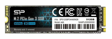 Silicon Power A60 | 512GB NVMe SSD | M.2 | Gen3 | 2.200MB/s Lezen | 1.600MB/s Schrijven