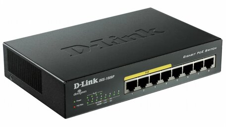 D-Link DGS-1008P/E | 8-Poorts Gigabit Switch | Unmanaged L2 | 4x PoE+ | Zwart
