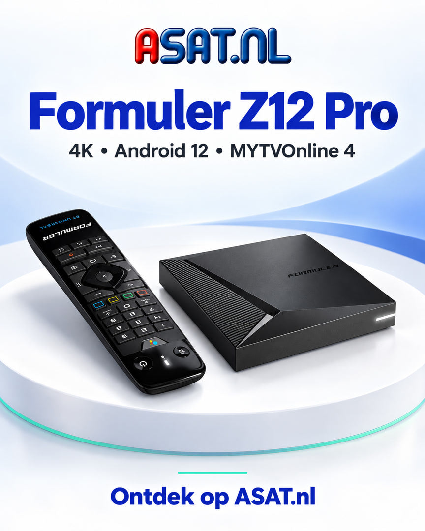 Formuler Z12 Pro met originele afstandsbediening, in ASAT.nl-huisstijl