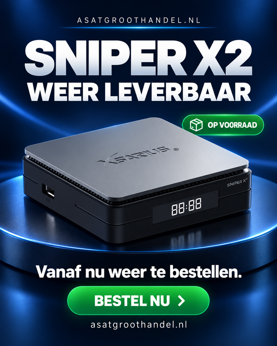 ASAT Groothandel-advertentie: Xsarius Sniper X2 weer leverbaar en vanaf nu weer te bestellen.